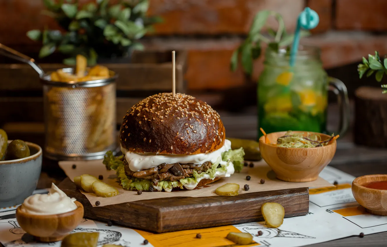 Фото обои бутерброд, картофель фри, гамбургерам, Фаст фуд, Kamran Aydinov