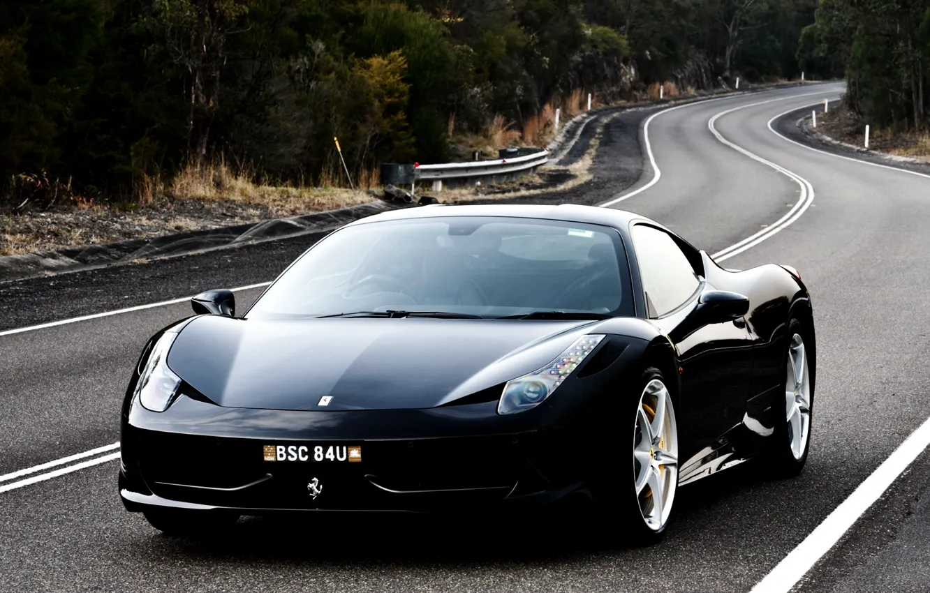 Фото обои дорога, чёрный, Феррари, Италия, Ferrari, суперкар, 458, italia