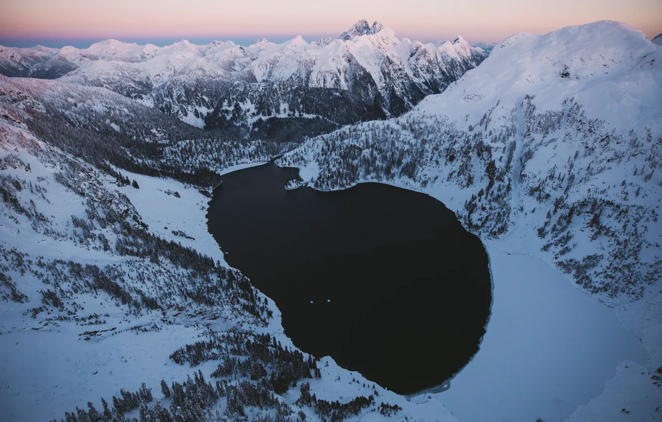 Фото обои зима, снег, горы, озеро, Альпы, леса