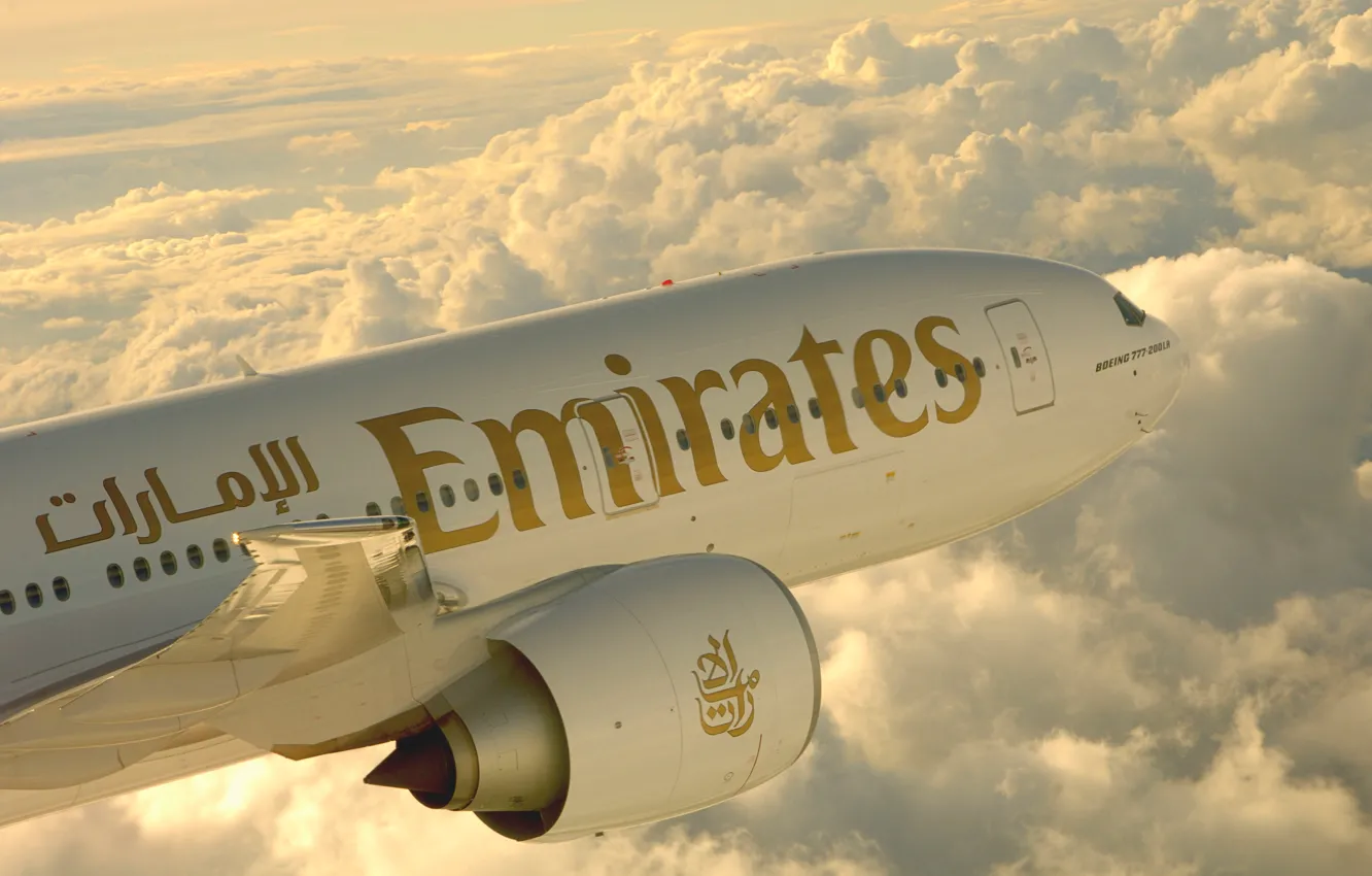 Фото обои Небо, Облака, Двигатель, Полёт, Flight, Clouds, Sky, Emirates