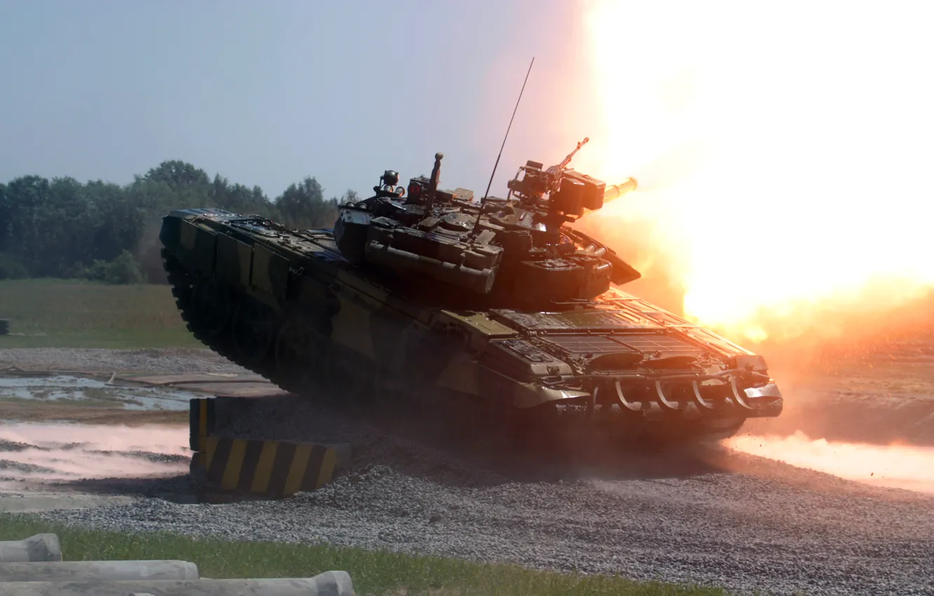 Фото обои огонь, выстрел, танк, Т 90