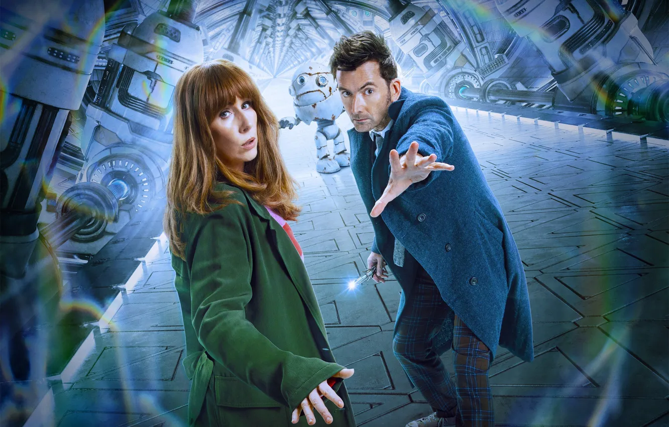 Фото обои фантастика, женщина, робот, мужчина, пальто, Doctor Who, sci-fi, Доктор Кто