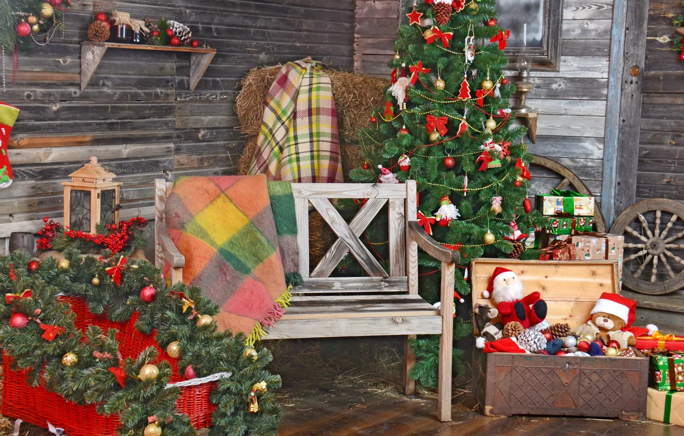Фото обои украшения, комната, игрушки, елка, Новый Год, Рождество, подарки, Christmas