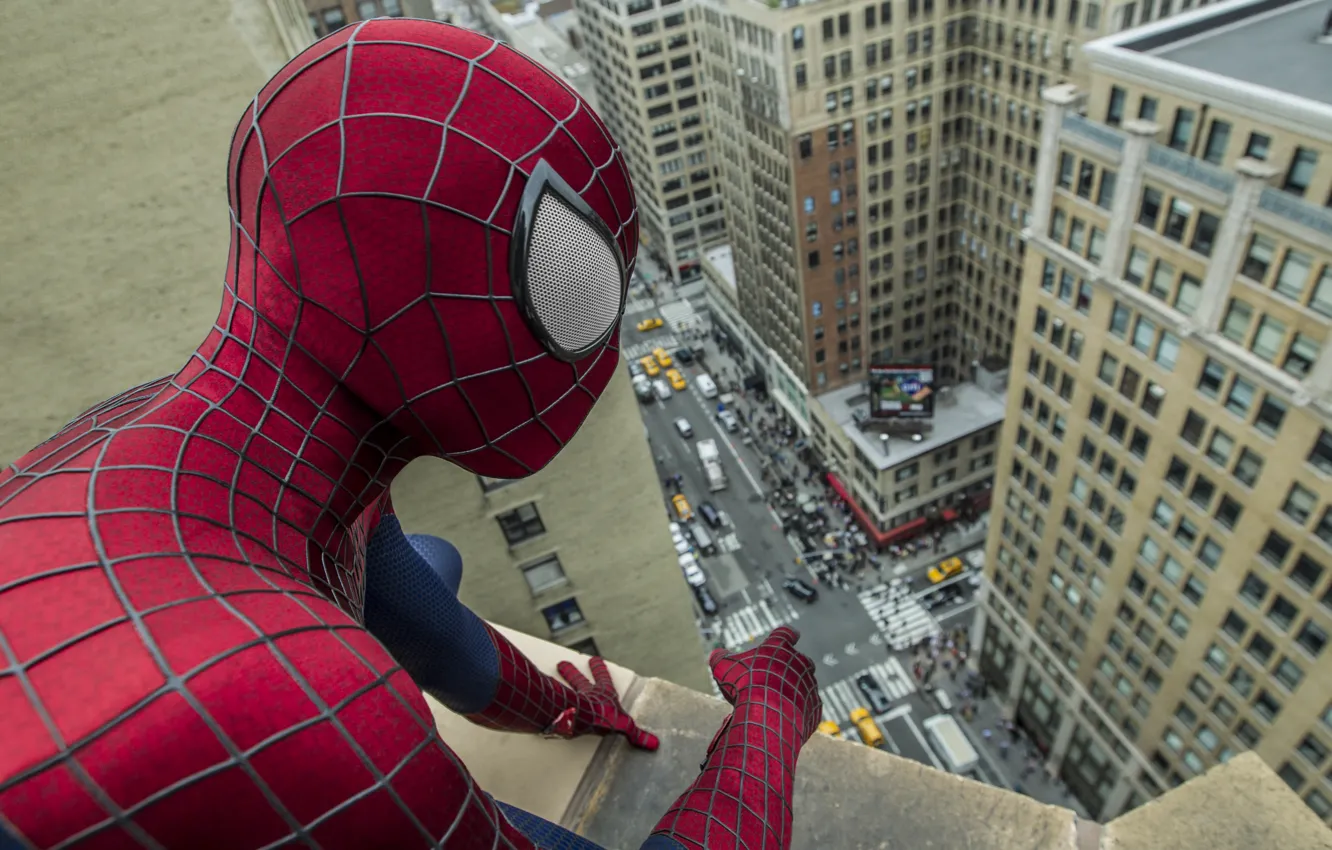 Фото обои крыша, город, фантастика, улица, комикс, The Amazing Spider-Man, Andrew Garfield, Новый Человек-паук