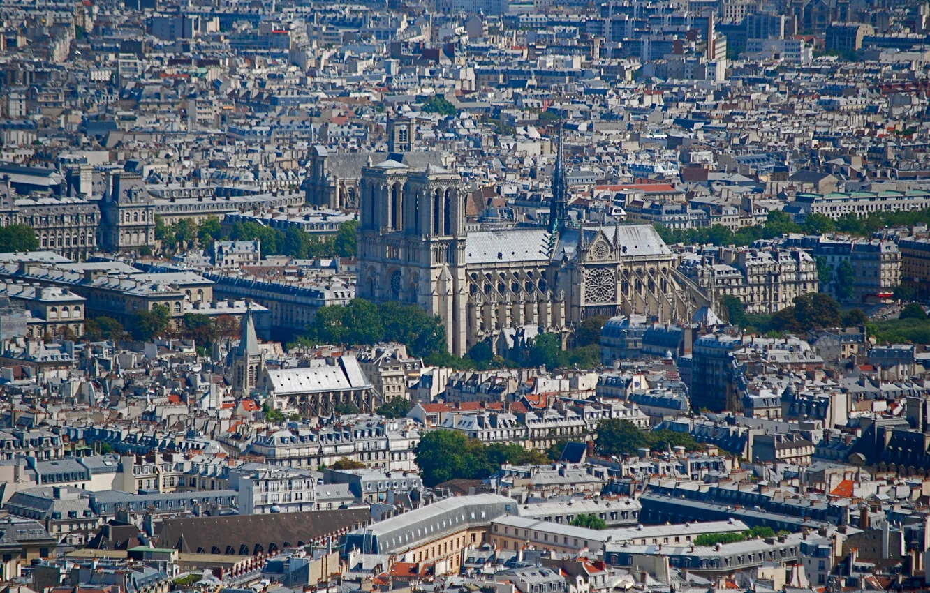 Фото обои Франция, Париж, дома, панорама, собор