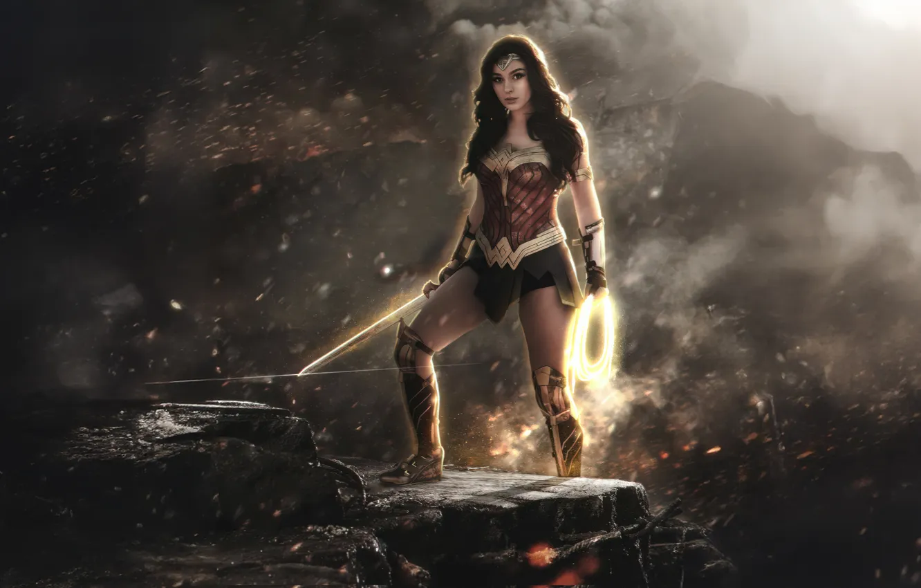 Фото обои wonder woman, pose, epic