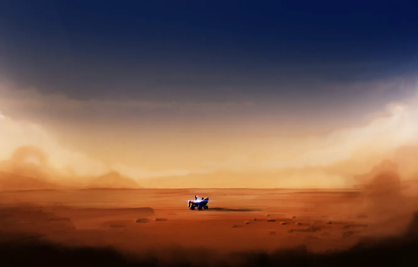 Фото обои песок, поверхность, транспорт, пустыня, планета, робот, арт, исследование