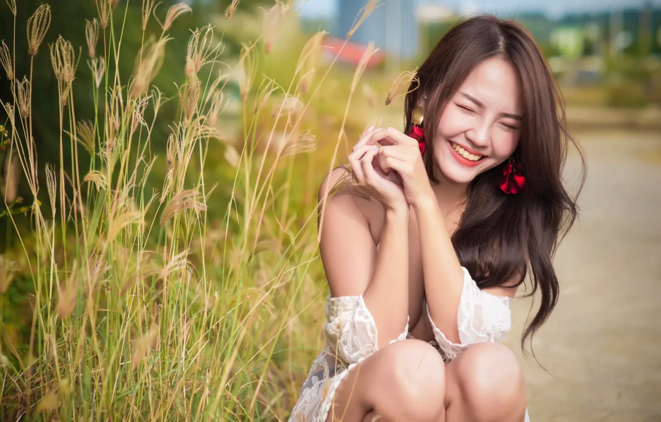 Фото обои девушка, лицо, улыбка, азиатка, милашка