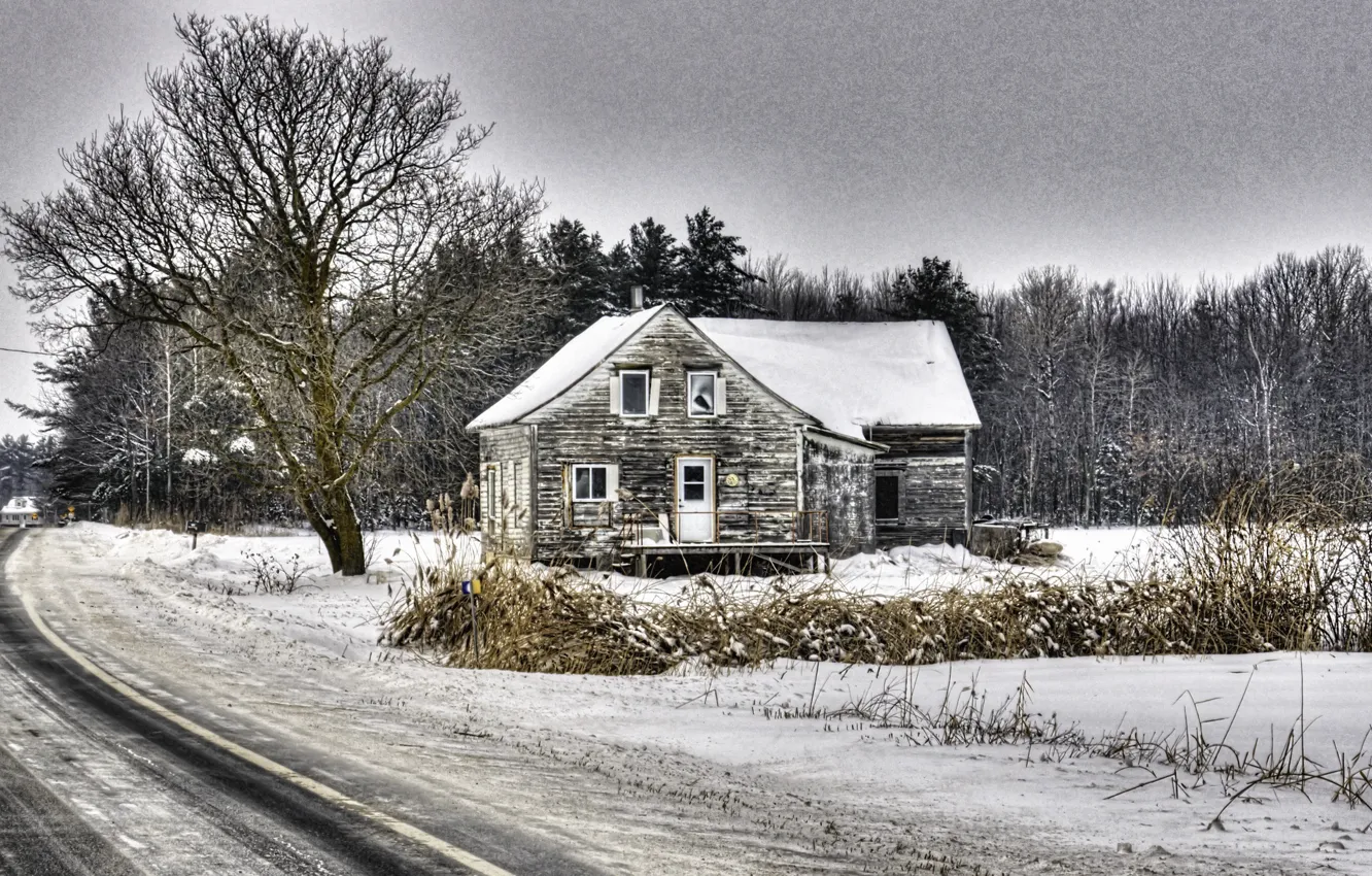 Фото обои зима, дорога, природа, дом