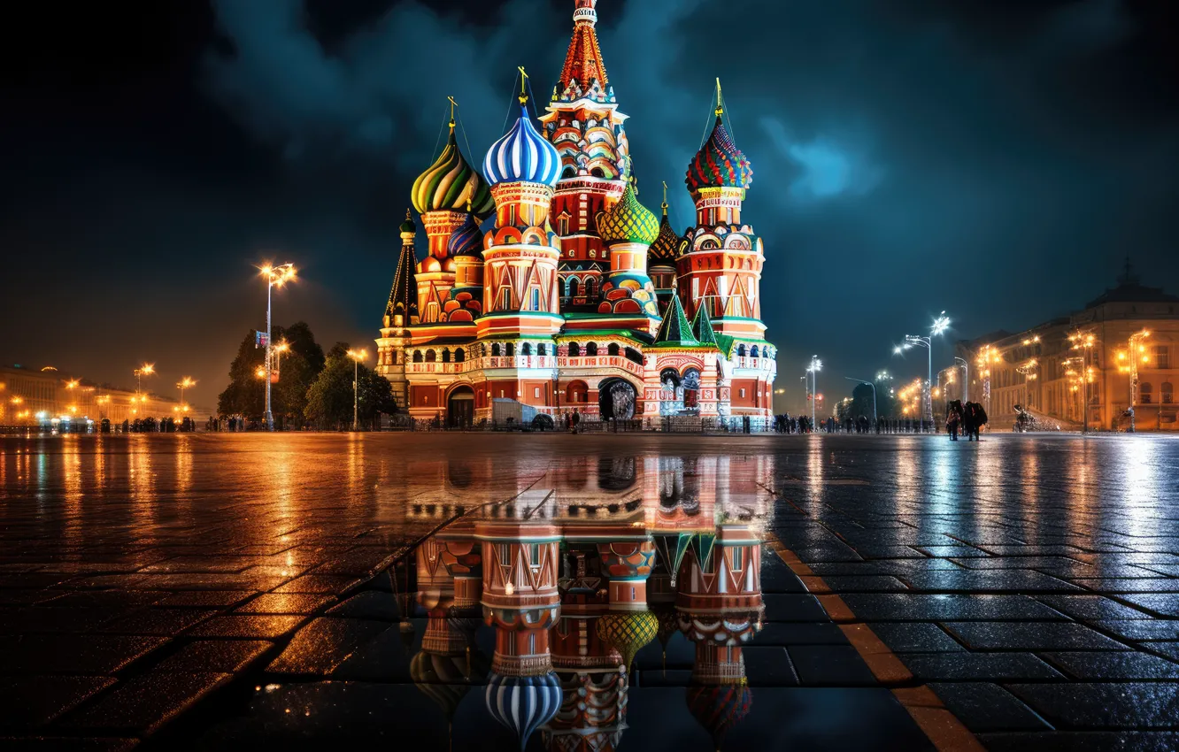 Фото обои небо, ночь, город, люди, вид, здания, Москва, Кремль