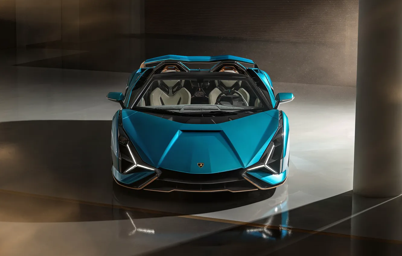 Фото обои Lamborghini, supercar, blue, amazing, beautifful, front view, Sian, Lamborghini Sian