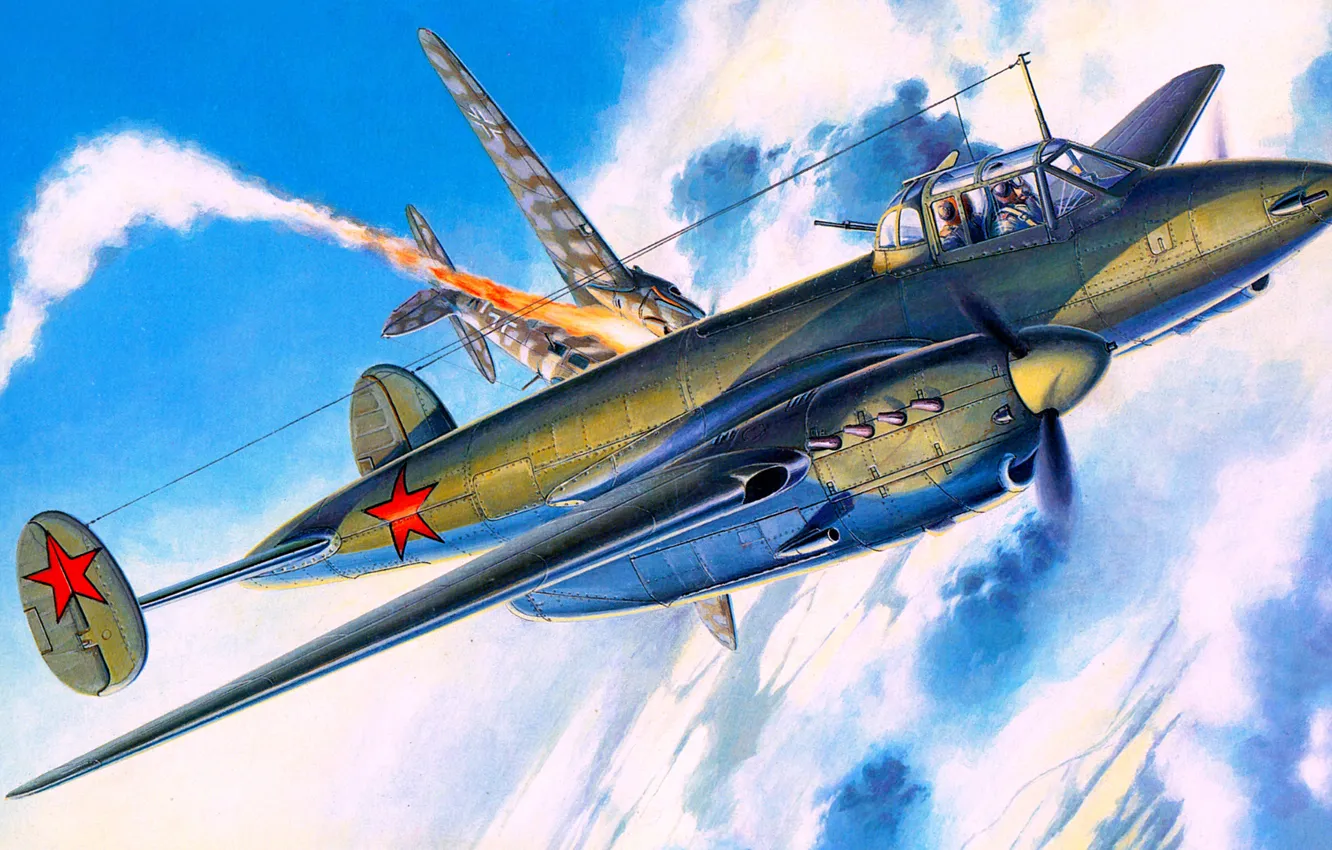 Фото обои рисунок, арт, he-111, ВВС РККА, Пе-3