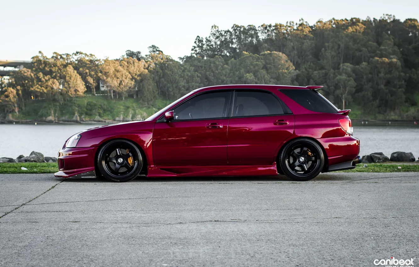 Фото обои Subaru, wheels, subaru, tuning, purple, stance, WRX Wagon