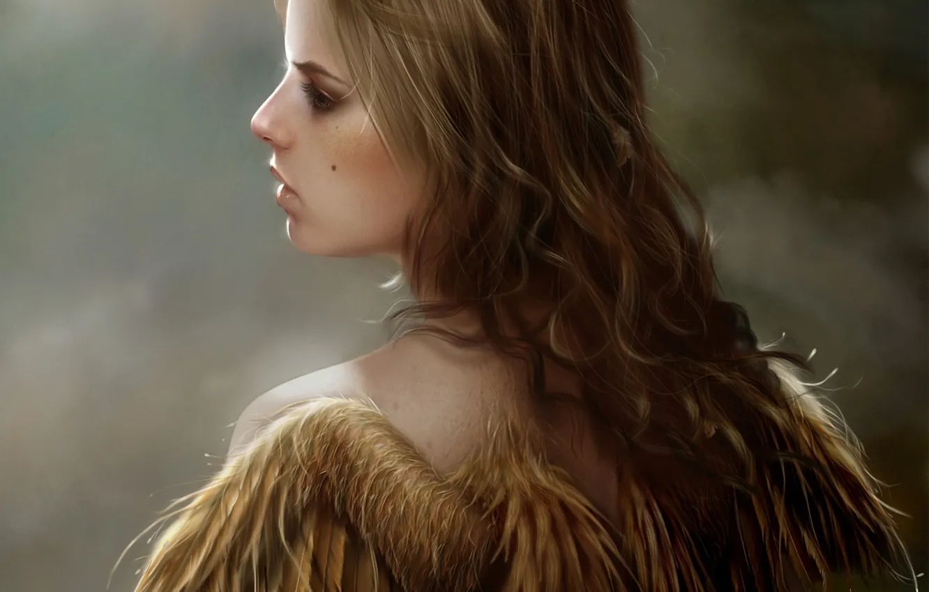 Фото обои девушка, крылья, перья, арт, спиной