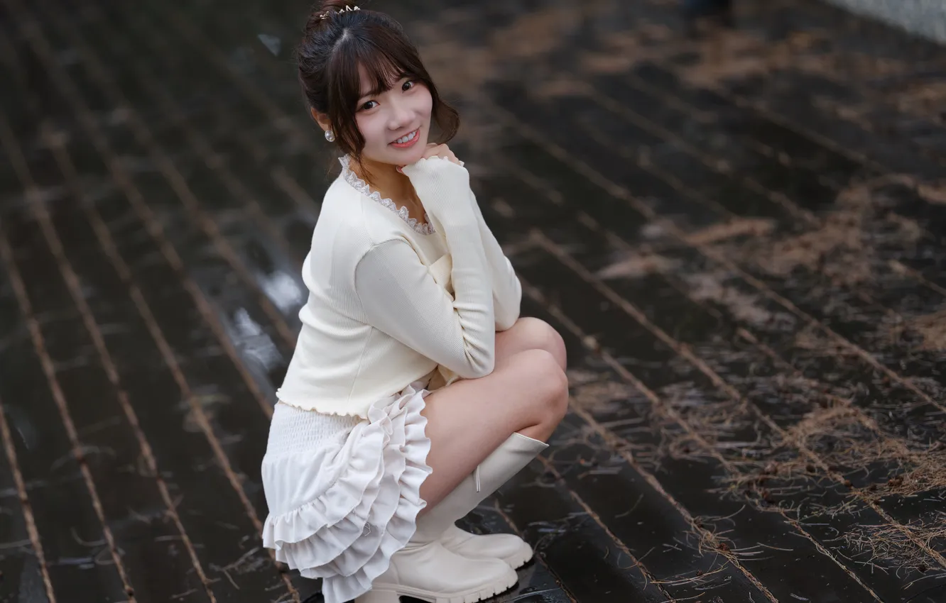 Фото обои девушка, улыбка, азиатка