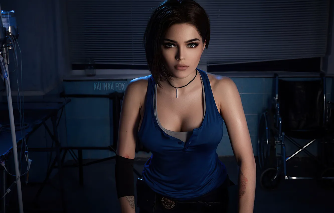 Фото обои Resident Evil, большая грудь, косплей, cosplay, Джилл Валентайн, Jill Valentine, big breasts, gaze