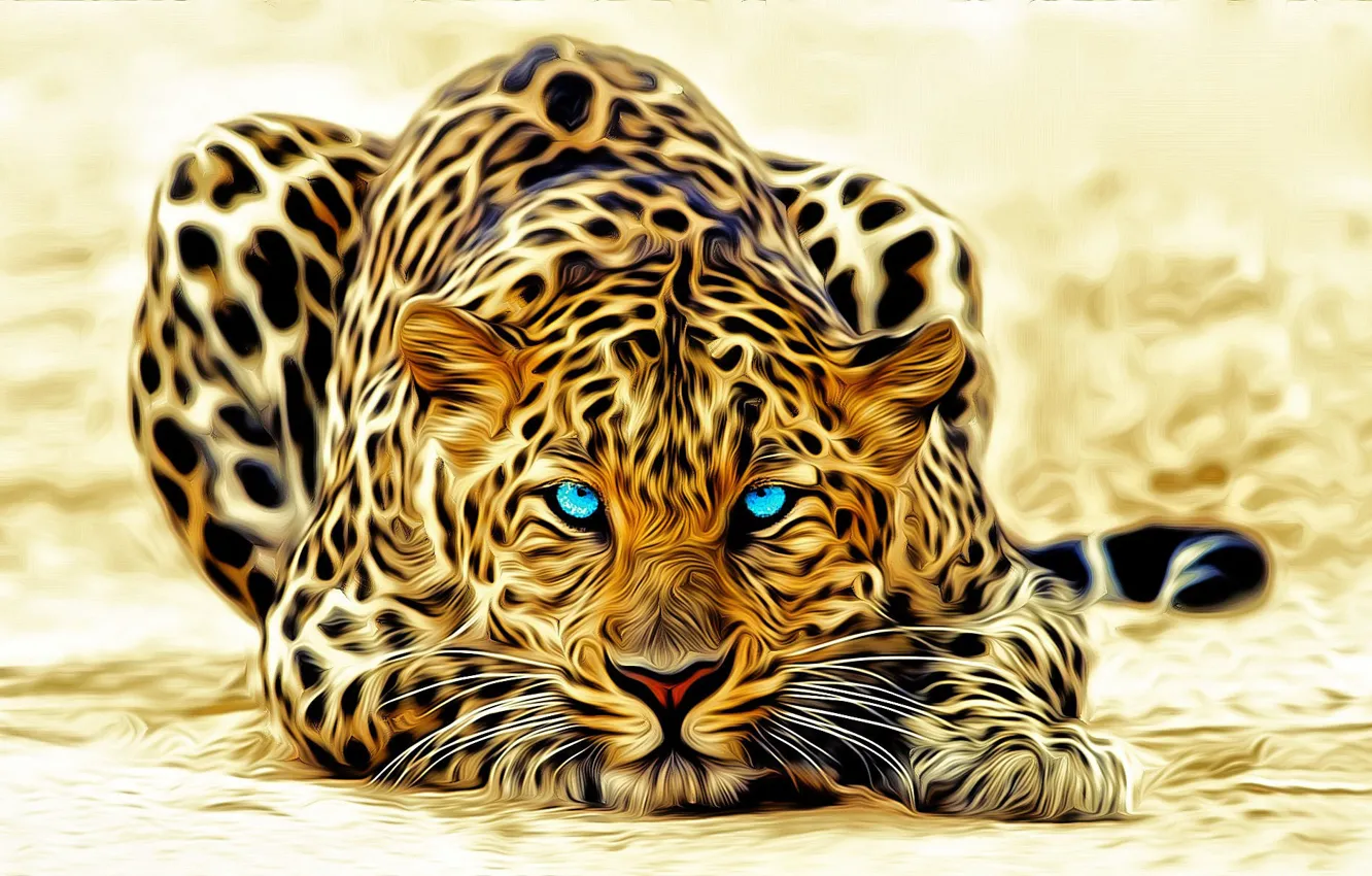 Фото обои глаза, голубые, леопард, лежит, окрас