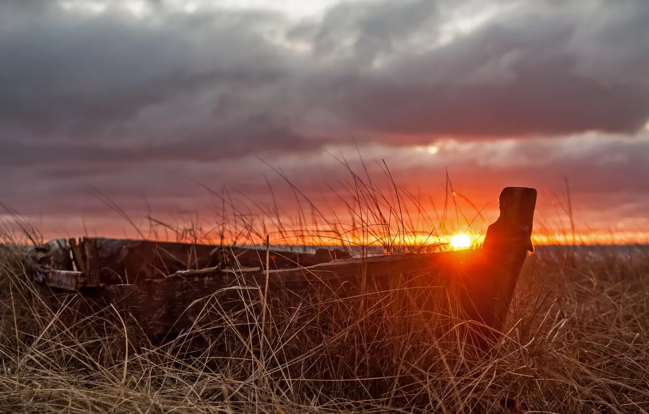 Фото обои sunset, sweden, gotland, Old boat