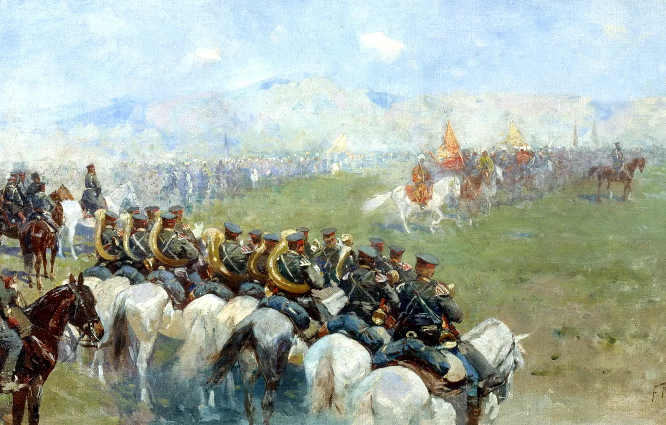 Фото обои живопись, войска, РУБО Франц, Смотр войск Александром III