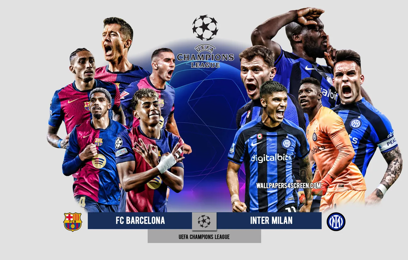 Фото обои Inter, Champions League, Barca, Lautaro Martinez, Lamine Yamal, Barcelona vs Inter Milan