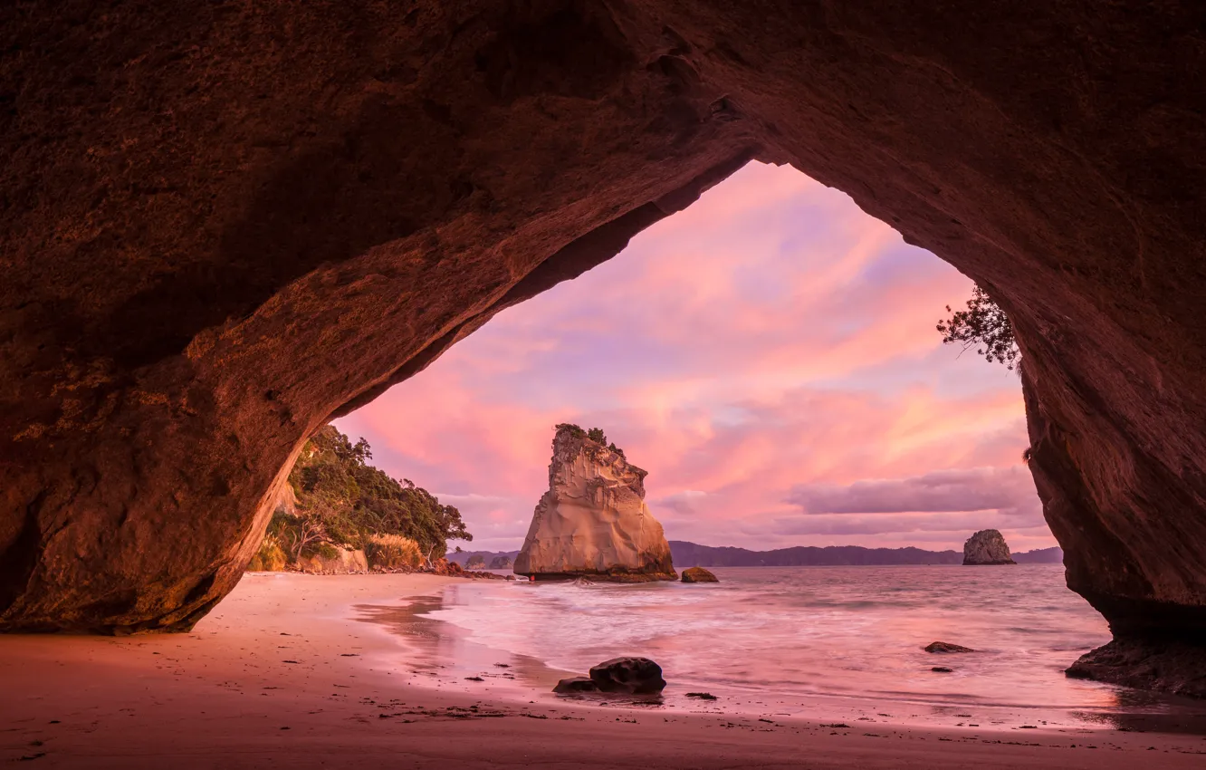 Фото обои rock, nature, sunset, cave
