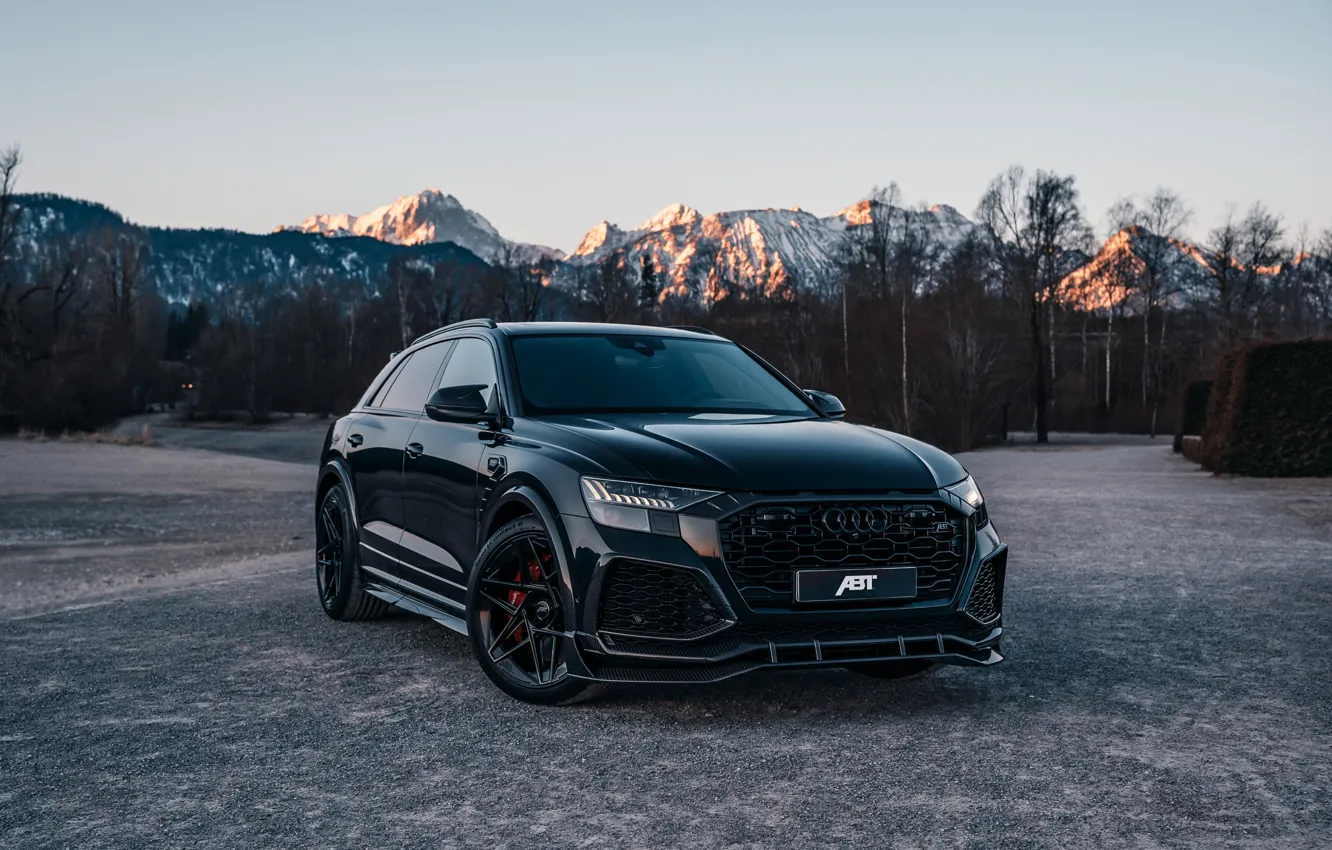 Фото обои Audi, Front, Black, Mountain, Road, ABT, Signature Edition, RS Q8