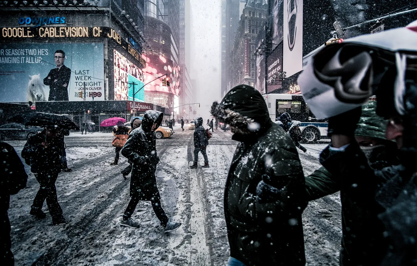 Фото обои город, Зима, Нью-Йорк, USA, США, New York, manhattan