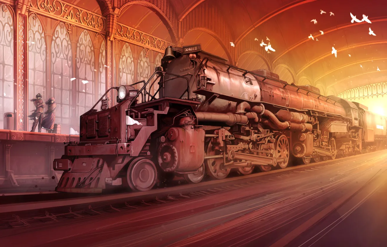 Фото обои вокзал, паровоз, перрон, состав, bigboy ohne, TRAINS 2013
