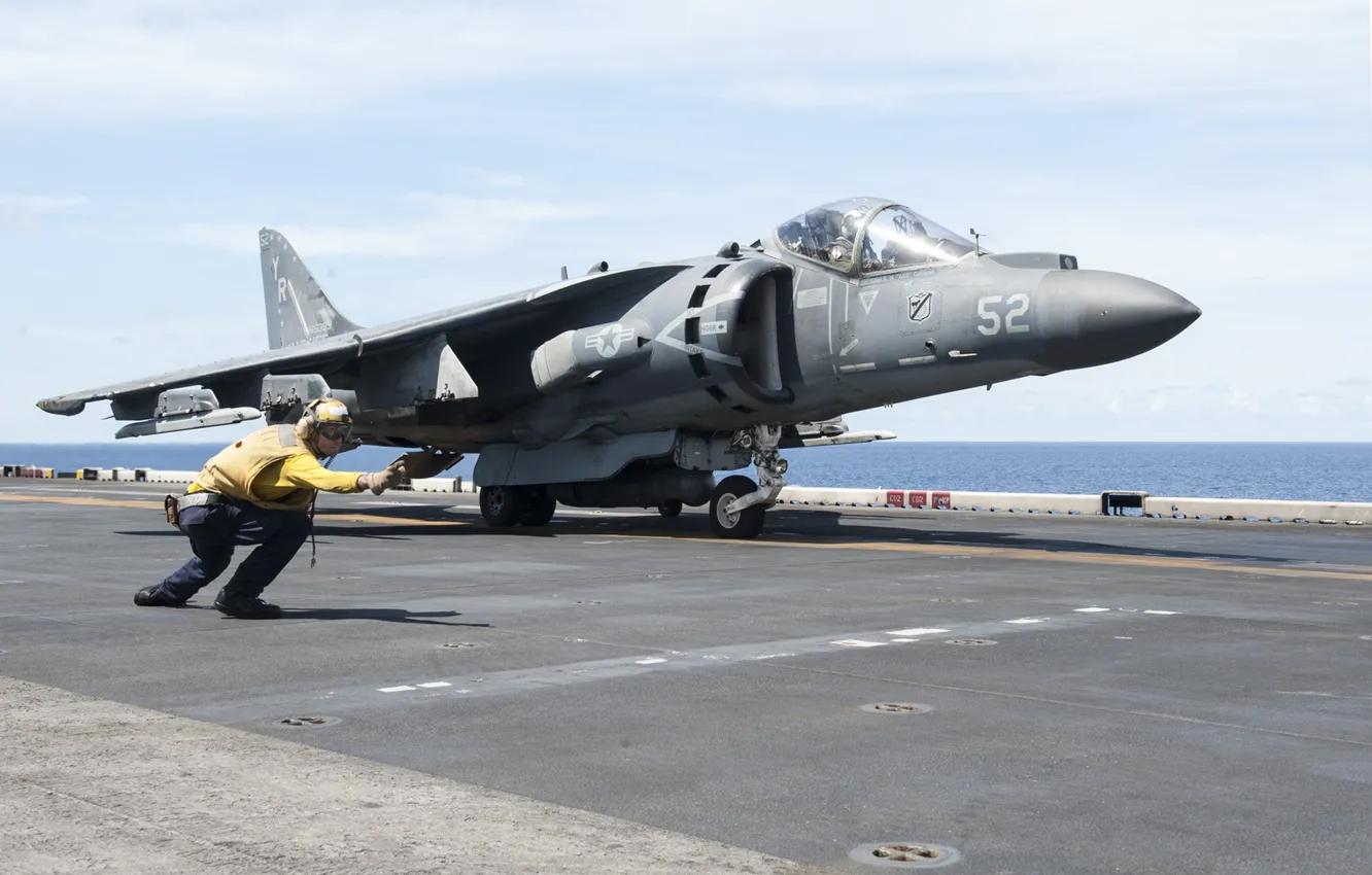 Фото обои истребитель, палуба, AV-8B Harrier