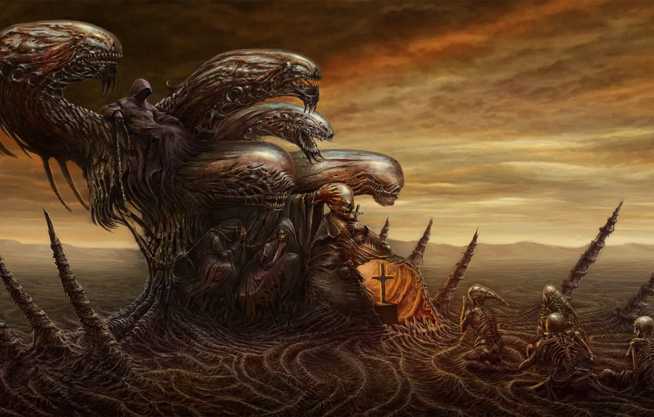 Фото обои смерть, монстр, крест, демон, арт, алтарь