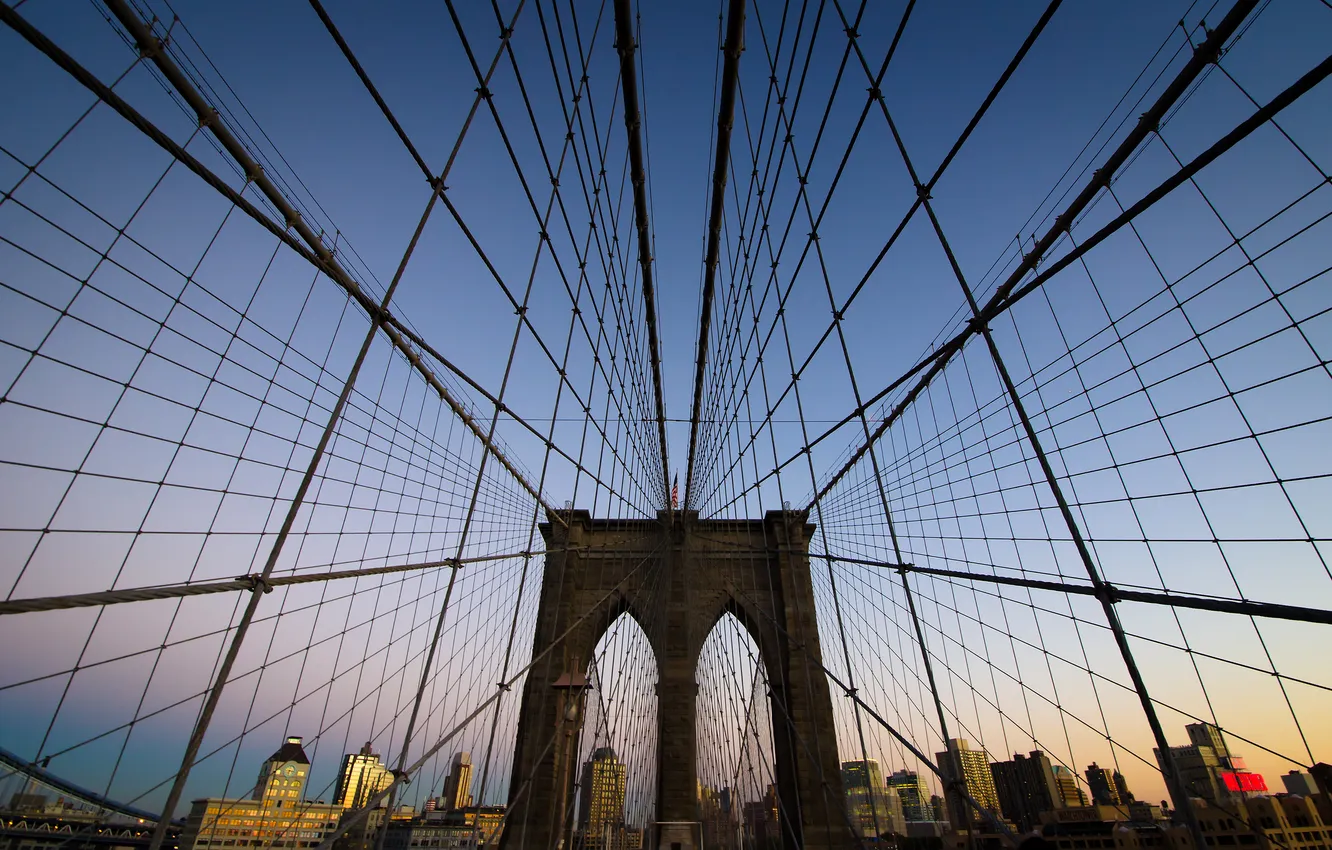 Фото обои Нью-Йорк, USA, США, Бруклинский мост, New York, Brooklyn Bridge, State of New York, Штат Нью-Йорк