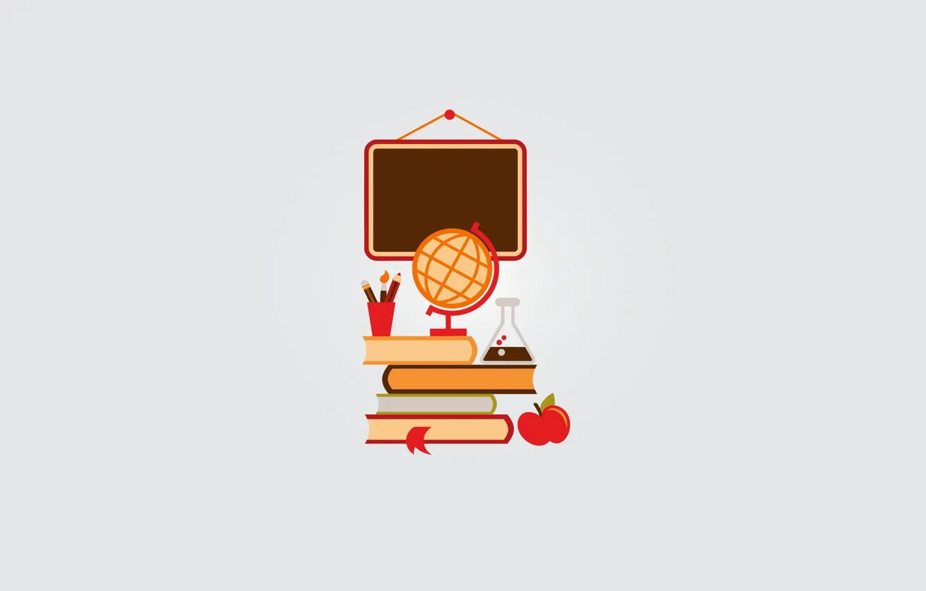 Фото обои книги, яблоко, карандаш, доска, школа, кисть, глобус, центр
