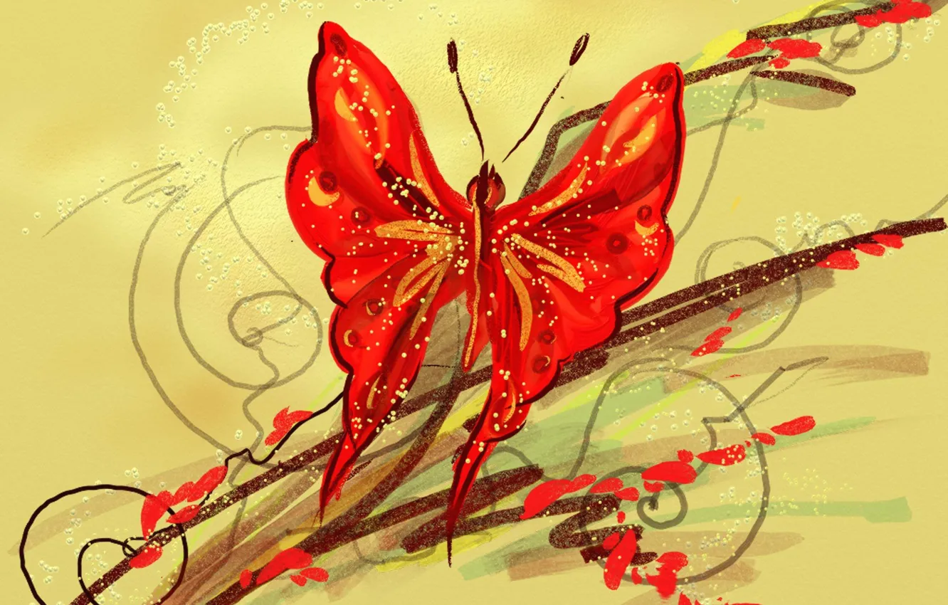 Фото обои бабочка, рисунок, стилизация, artrage