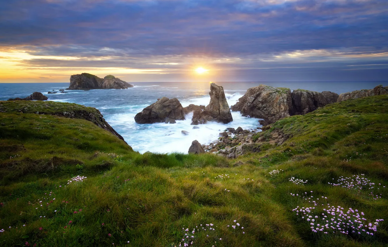 Фото обои море, закат, берег