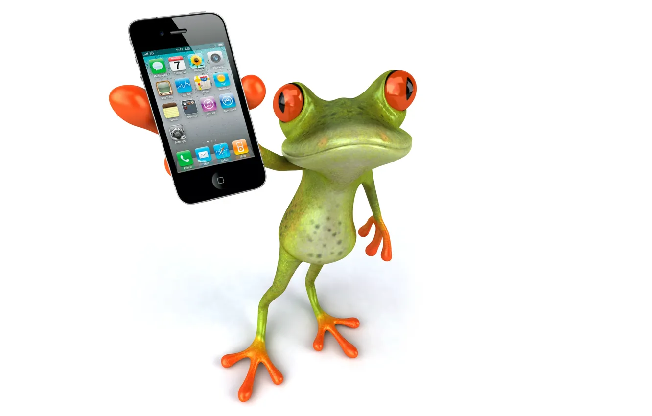 Фото обои графика, лягушка, телефон, iphone 4s, Free frog 3d