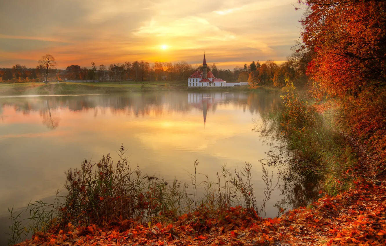 Фото обои осень, солнце, отражение, река, Санкт-Петербург, Ed Gordeev, Гордеев Эдуард