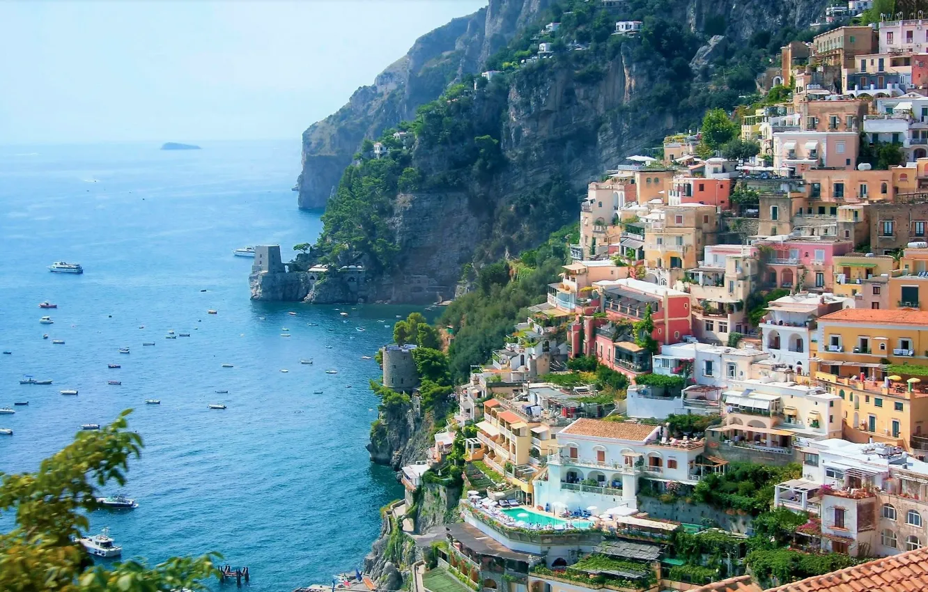 Фото обои море, дома, Италия, Позитано, Positano, Амальфитинское побережье