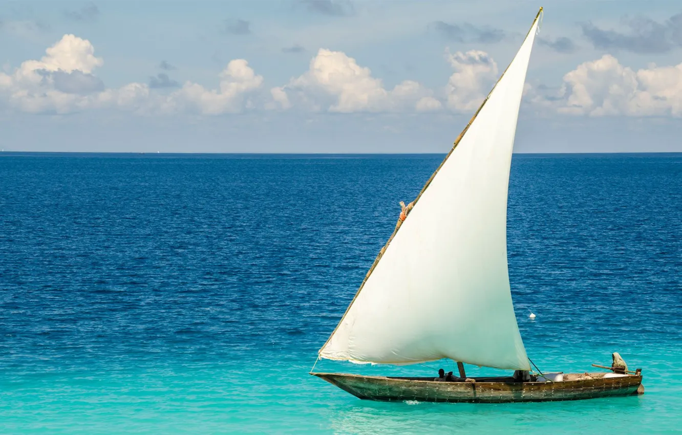 Фото обои Африка, рыбаки, Танзания, Tanzania, парусная лодка, aerial view, вид с воздуха, Zanzibar island