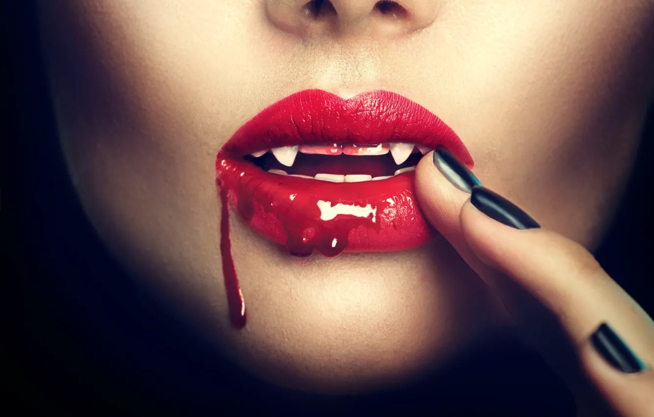 Фото обои lips, vampire, fingers, bllod