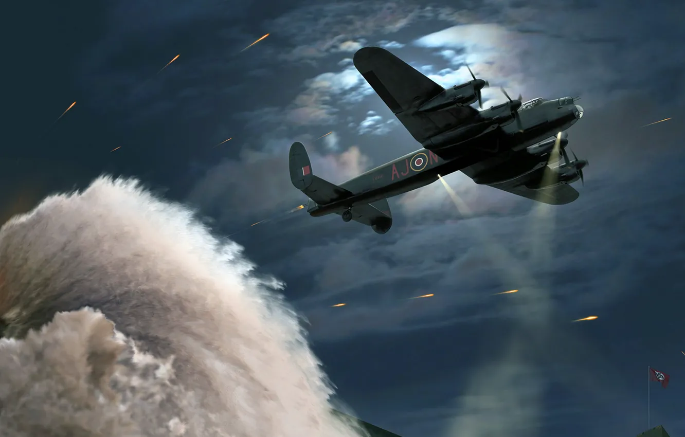 Фото обои арт, Avro Lancaster, британский тяжёлый четырёхмоторный бомбардировщик, Операция Chastise, Dambusters