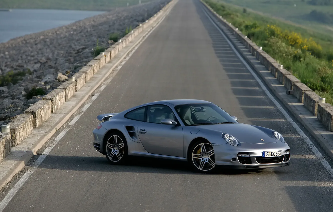 Фото обои дорога, купе, 911, Porsche, серебристый, суперкар, порше, передок