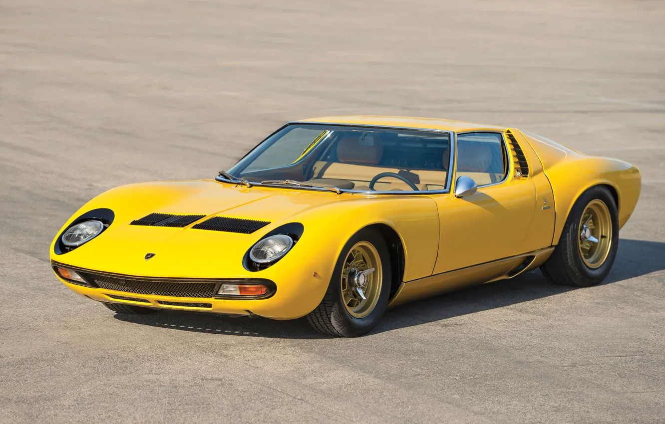 Фото обои Цвет, Авто, Желтый, Lamborghini, Машина, Яркая, 1971, Фары