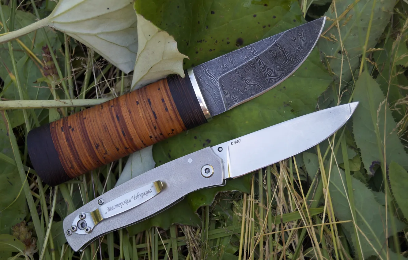 Фото обои нож, дамасская сталь, складной нож