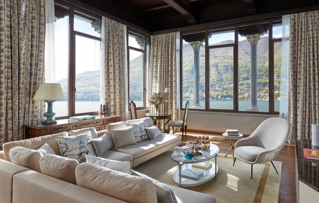 Фото обои дизайн, стиль, интерьер, Италия, гостиная, Lake Como, Озеро Комо, пентхаус люкс