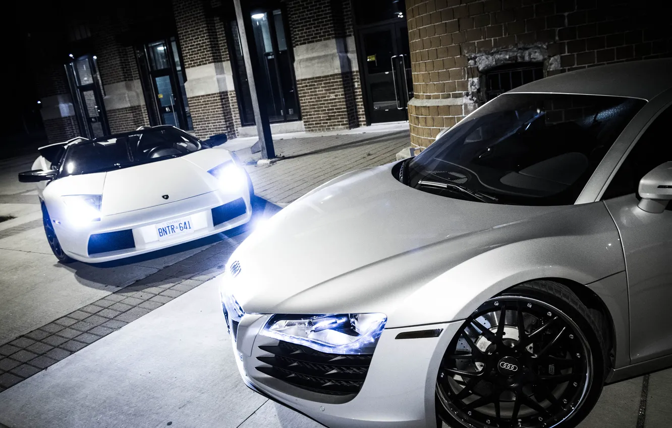 Фото обои белый, свет, ночь, серый, Audi, ауди, перед, light