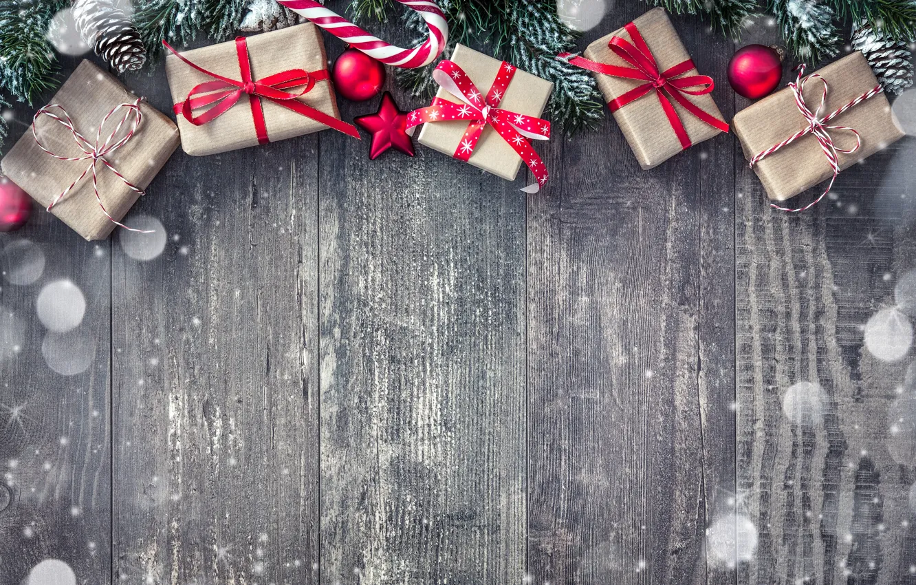 Фото обои снег, украшения, Новый Год, Рождество, подарки, happy, Christmas, wood