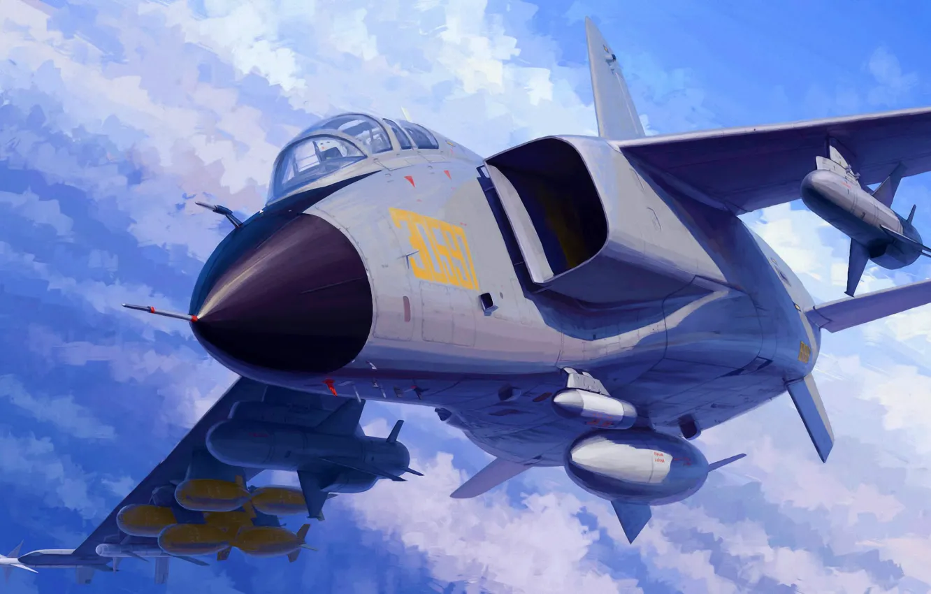 Фото обои art, painting, jet, PLA JH-7A Flying Leopard