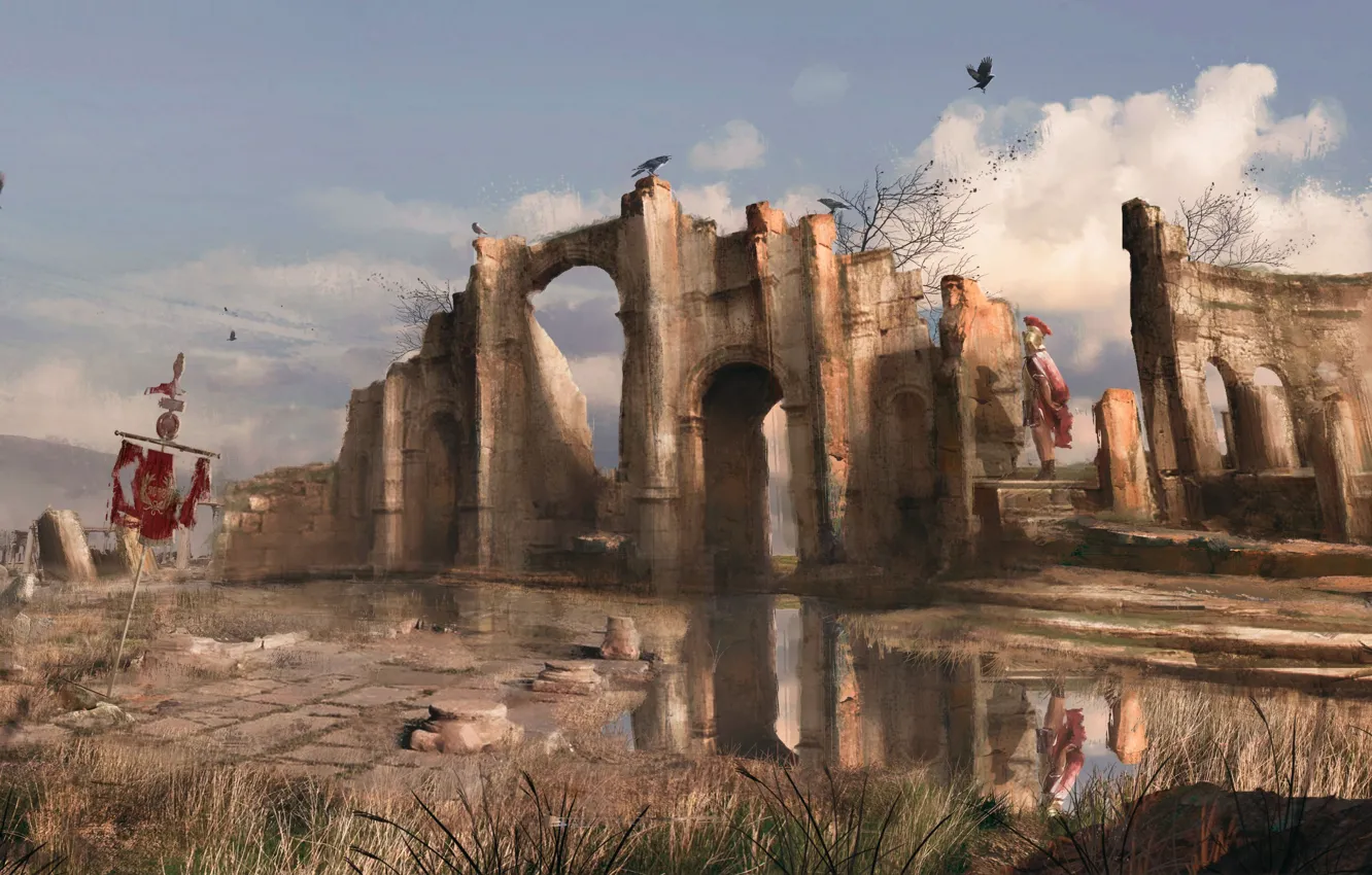 Фото обои воин, руины, ruinas romanos, Class Demo