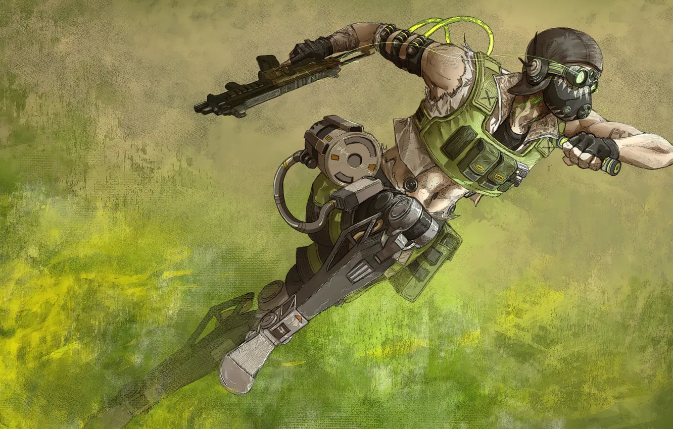 Фото обои green, game art, octane, apex legends, apex legends art, apex art