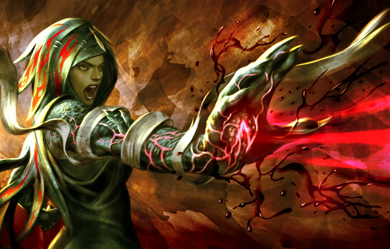 Фото обои девушка, магия, рука, арт, крик, soul sacrifice